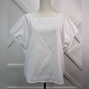 Alpha Studio White 100% Cotton Short Sleeve Blouse Made in Italy Size Large
